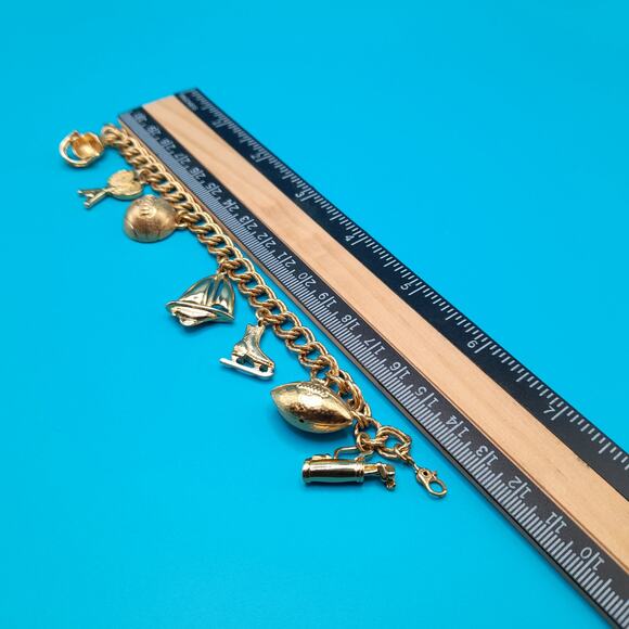 Vintage Monet Sports Theme Charm Bracelet, Football, Golf, Tennis, 7 Inches - Picture 13 of 13
